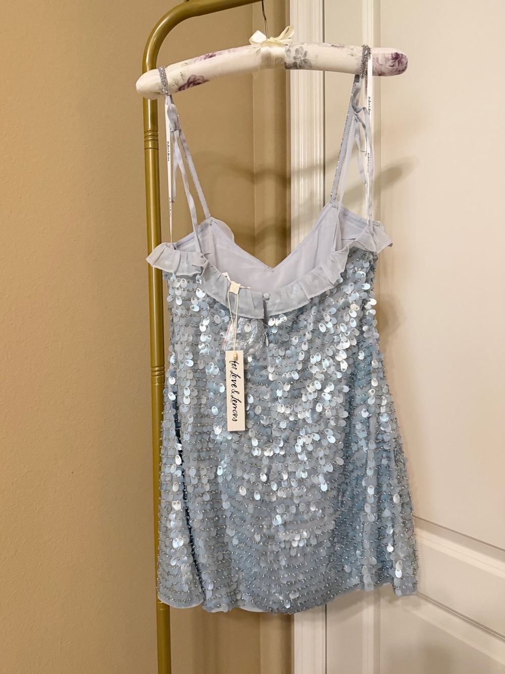 For Love & Lemons Light Blue Layered Sequin Mini Dress Size 2 NWT - Picture 9 of 10
